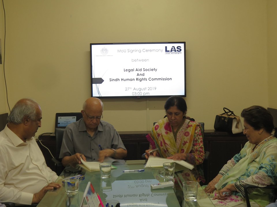SHRC, Government of Sindh entered into a Memorandum of Understanding (MOU) with the Legal Aid Society