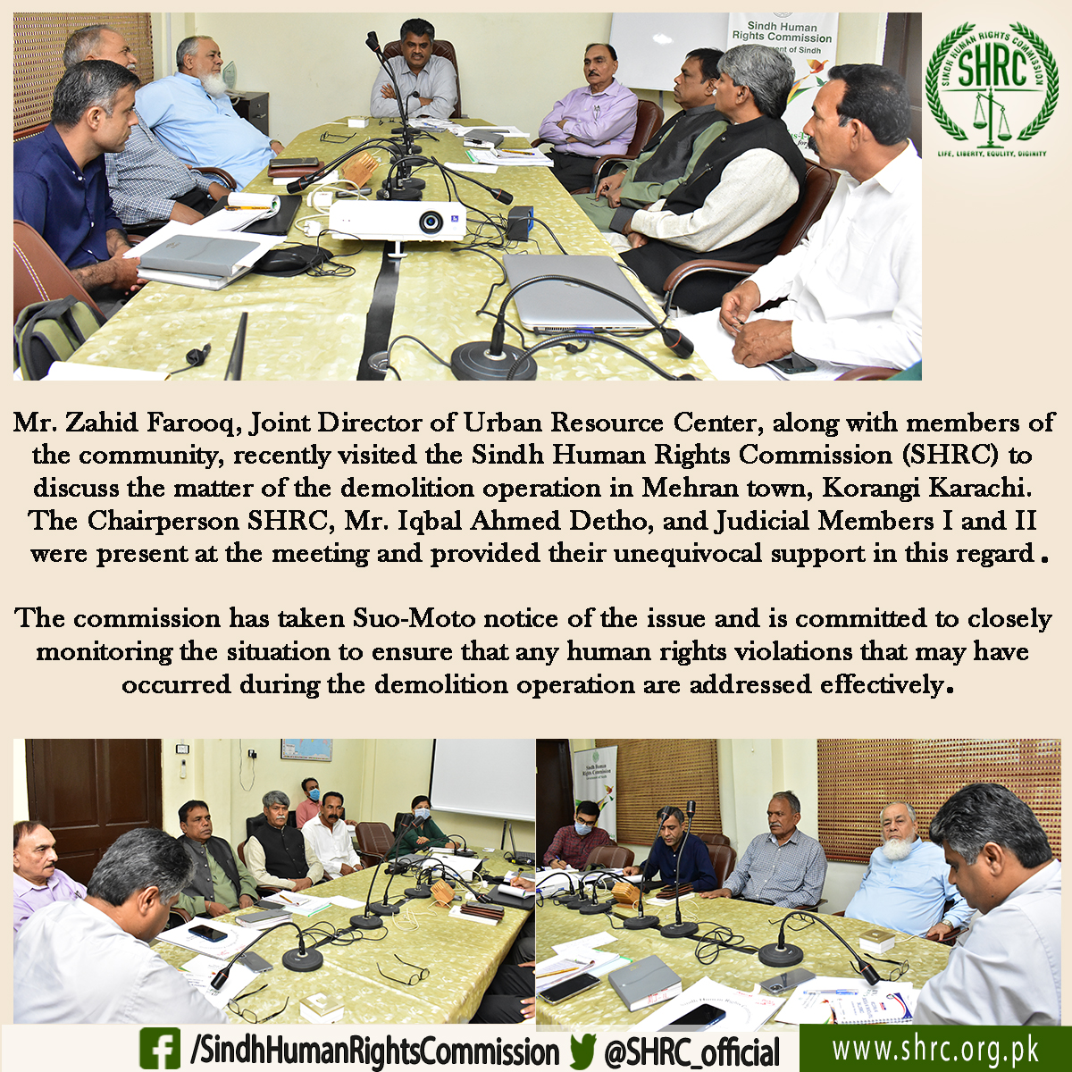 Mr. Zahid Farooq, Joint Director of Urban Resource Center, along with members of the community, recently visited the SHRC